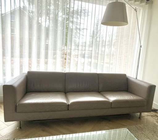 Minotti Copenhagen Leather Taupe Sofa 3.5 Seater