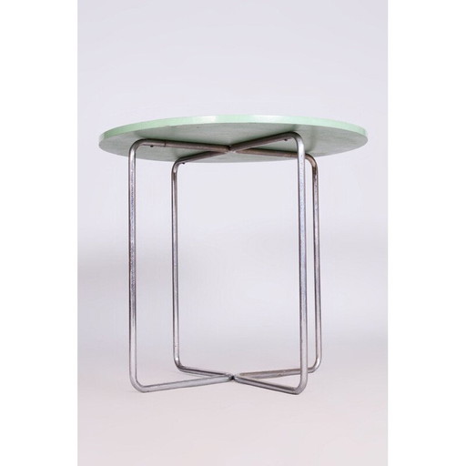 Vintage Bauhaus round table in chromed steel and lacquered wood, Czechoslovakia 1930