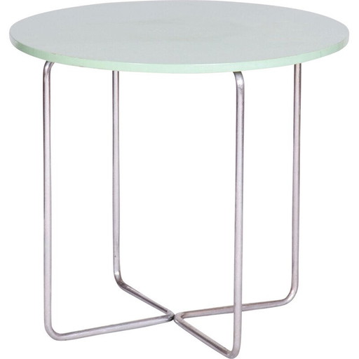 Vintage Bauhaus round table in chromed steel and lacquered wood, Czechoslovakia 1930