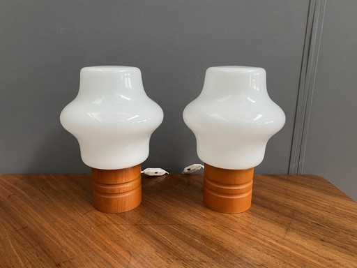 Set Of 2 Uluv Table Lamps Opaline Glass 1960S