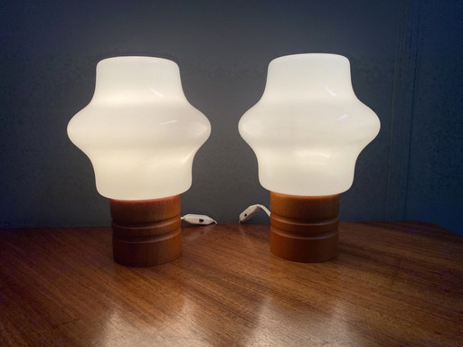 Set Of 2 Uluv Table Lamps Opaline Glass 1960S