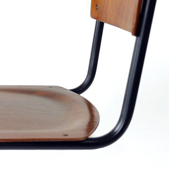 Image 1 of Vintage office chair in curved steel and plywood for Kovona, Czechoslovakia 1950