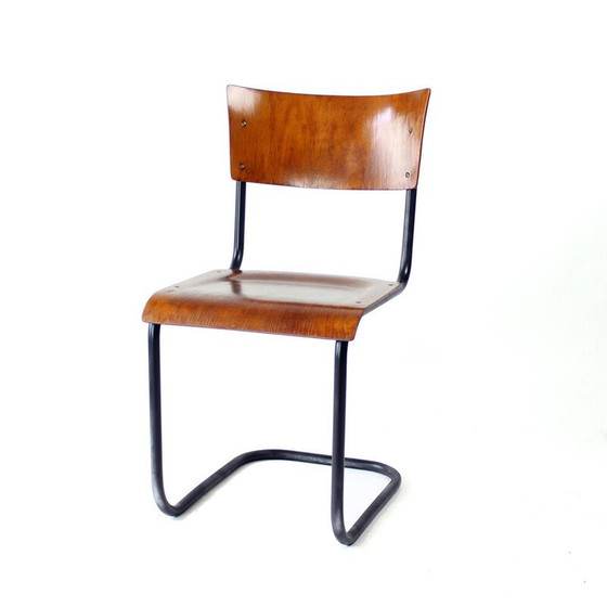 Image 1 of Vintage office chair in curved steel and plywood for Kovona, Czechoslovakia 1950