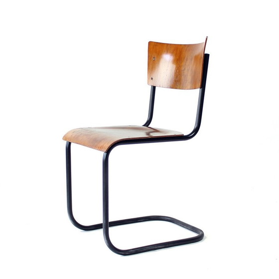 Image 1 of Vintage office chair in curved steel and plywood for Kovona, Czechoslovakia 1950