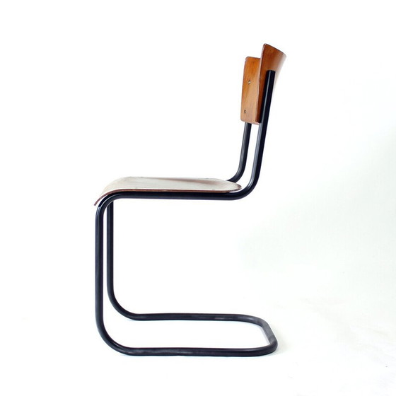 Image 1 of Vintage office chair in curved steel and plywood for Kovona, Czechoslovakia 1950