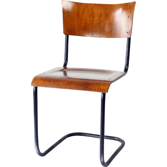 Image 1 of Vintage office chair in curved steel and plywood for Kovona, Czechoslovakia 1950