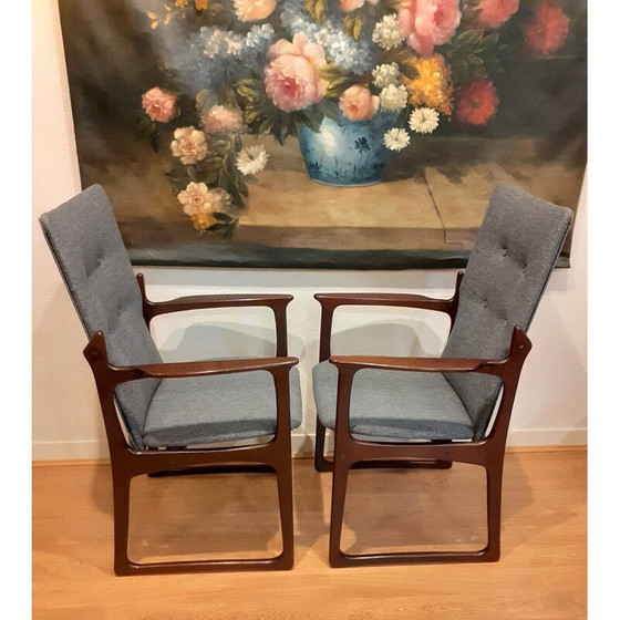 Image 1 of Pair of vintage armchairs in stained solid wood and fabric