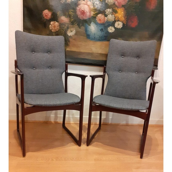 Image 1 of Pair of vintage armchairs in stained solid wood and fabric
