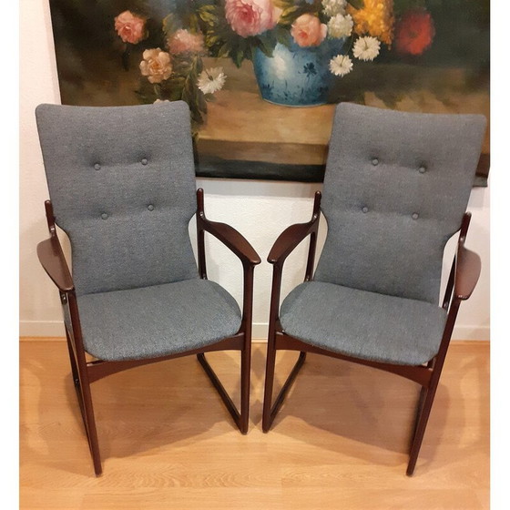 Image 1 of Pair of vintage armchairs in stained solid wood and fabric