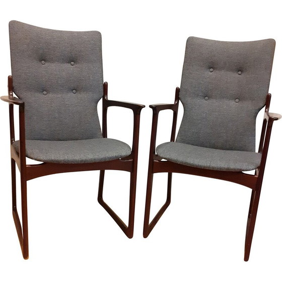 Image 1 of Pair of vintage armchairs in stained solid wood and fabric