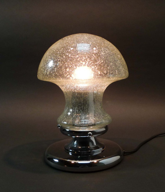 Image 1 of Lampe de table champignon en verre et chrome, design vintage, Baum Leuchten, 1970.