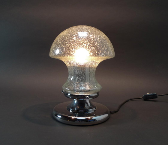 Image 1 of Lampe de table champignon en verre et chrome, design vintage, Baum Leuchten, 1970.