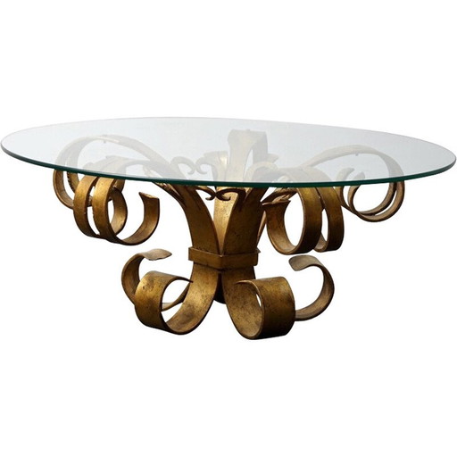 Vintage side table in gold metal and glass, Germany 1970