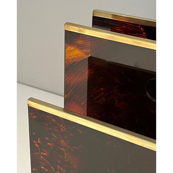 Image 1 of Vintage magazine rack in plexiglass and brass, France 1970