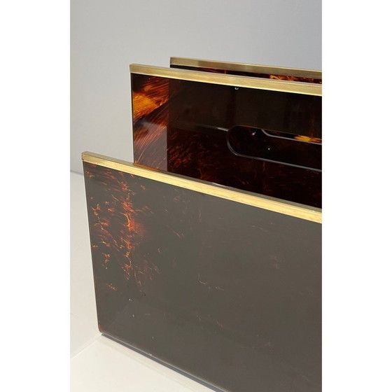 Image 1 of Vintage magazine rack in plexiglass and brass, France 1970
