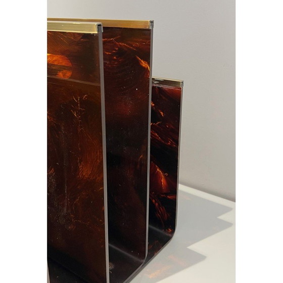 Image 1 of Vintage magazine rack in plexiglass and brass, France 1970