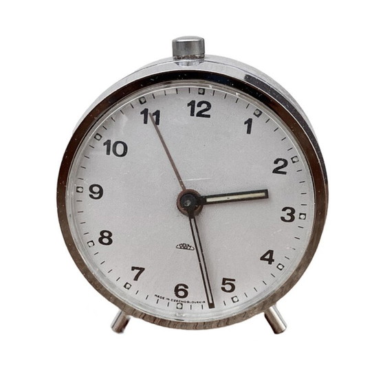Image 1 of Vintage silver mechanical alarm clock Prim, Czechoslovakia 1970s