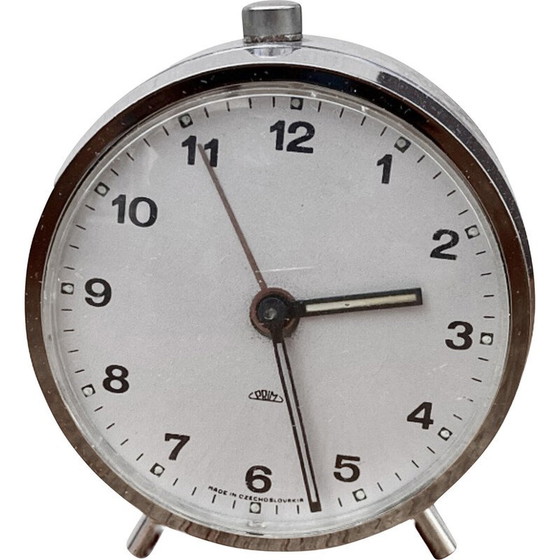Image 1 of Vintage silver mechanical alarm clock Prim, Czechoslovakia 1970s