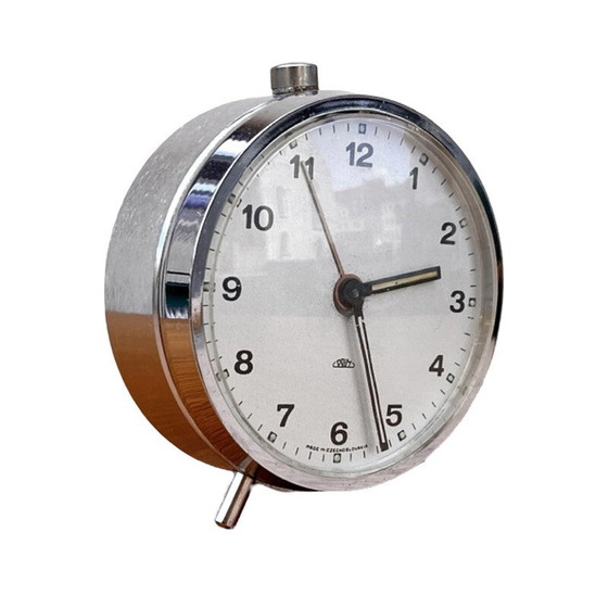 Image 1 of Vintage silver mechanical alarm clock Prim, Czechoslovakia 1970s