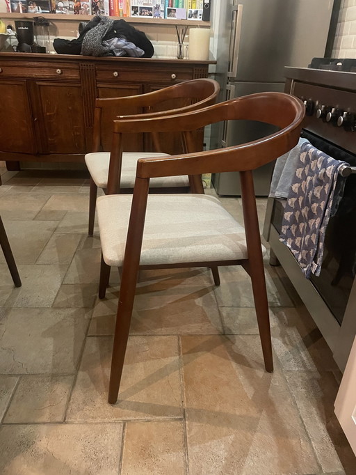 2X Dining Chair With Armrest Of Dark Brown Birch Wood