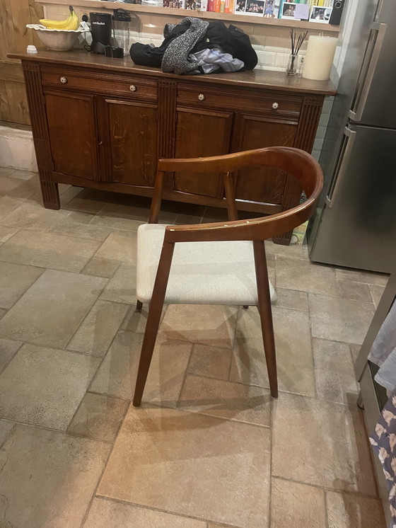 Image 1 of 2X Dining Chair With Armrest Of Dark Brown Birch Wood