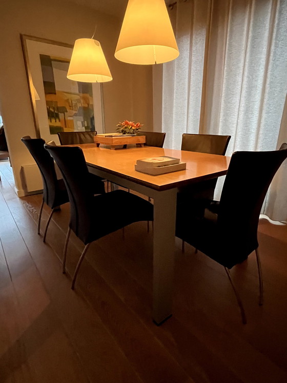 Image 1 of Dining Table (190X90) Extendable To 240 Cm With 6 Leather Spica Chairs.