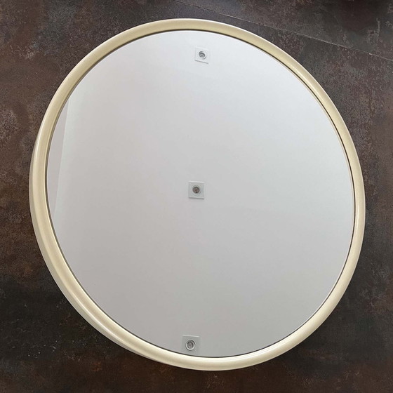 Image 1 of Space Age White Round Mirror