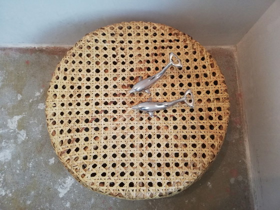 Image 1 of Table d'appoint vintage en rotin tressé