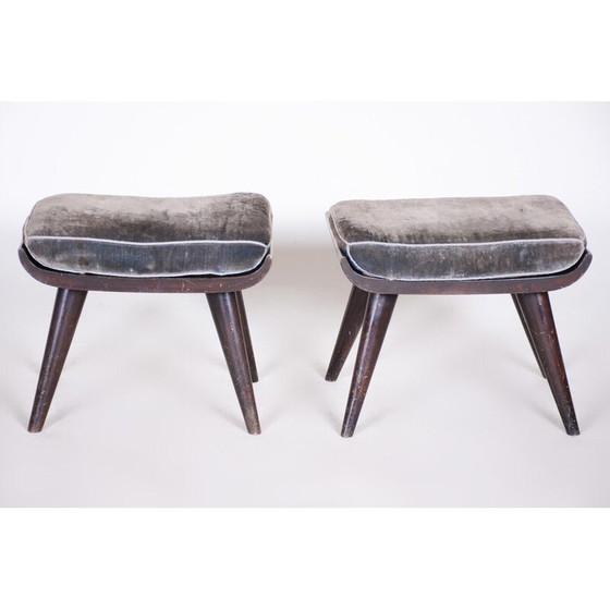 Image 1 of Pair of vintage Art Deco stools in stained and varnished beech, Czechoslovakia 1920