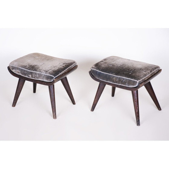 Image 1 of Pair of vintage Art Deco stools in stained and varnished beech, Czechoslovakia 1920