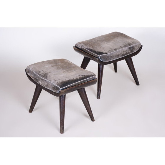 Image 1 of Pair of vintage Art Deco stools in stained and varnished beech, Czechoslovakia 1920
