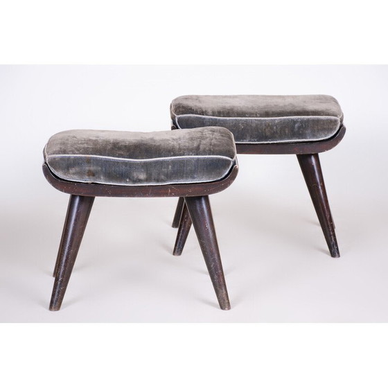 Image 1 of Pair of vintage Art Deco stools in stained and varnished beech, Czechoslovakia 1920