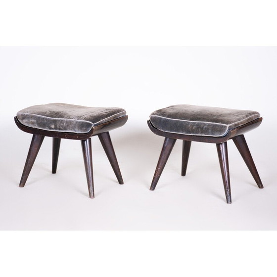 Image 1 of Pair of vintage Art Deco stools in stained and varnished beech, Czechoslovakia 1920