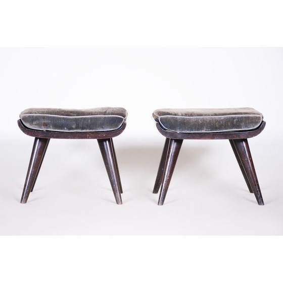 Image 1 of Pair of vintage Art Deco stools in stained and varnished beech, Czechoslovakia 1920