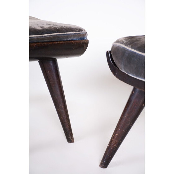 Image 1 of Pair of vintage Art Deco stools in stained and varnished beech, Czechoslovakia 1920