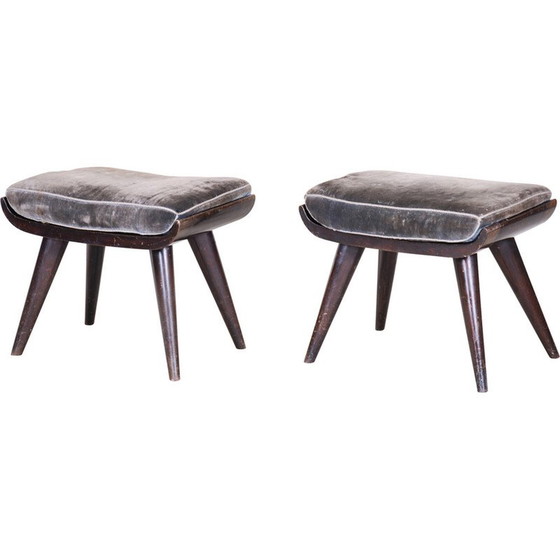 Image 1 of Pair of vintage Art Deco stools in stained and varnished beech, Czechoslovakia 1920