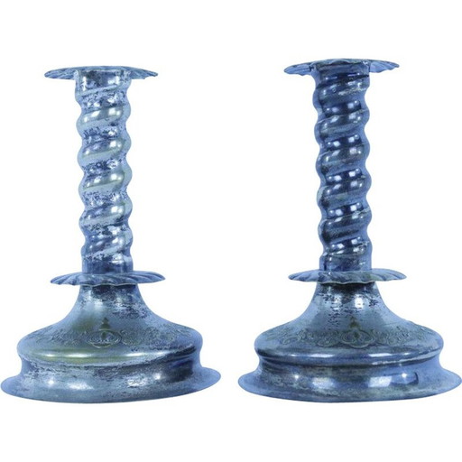 Pair of vintage nickel silver candle holders