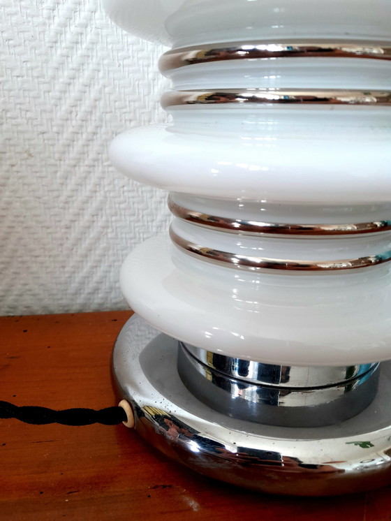 Image 1 of German space age opaline and chromed metal lamp 1970