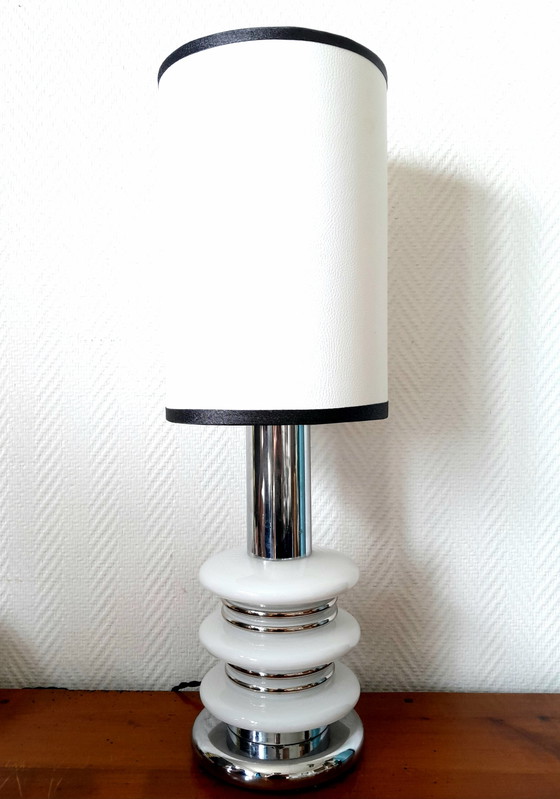 Image 1 of German space age opaline and chromed metal lamp 1970