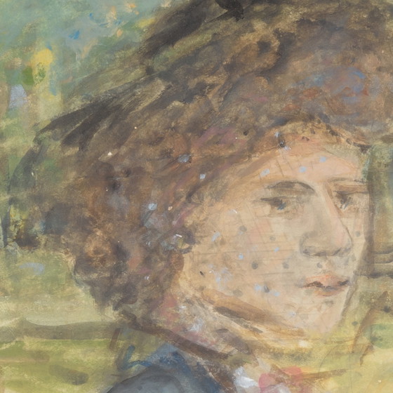 Image 1 of Isaac Israels (1865-1934) - Portrait d'une dame dans le parc