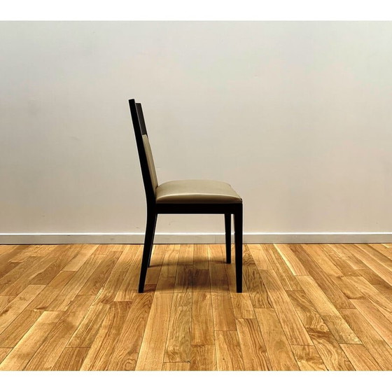 Image 1 of Sedia da hotel vintage in legno scuro e pelle tinta grigia