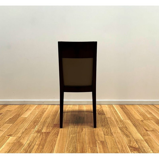 Image 1 of Sedia da hotel vintage in legno scuro e pelle tinta grigia