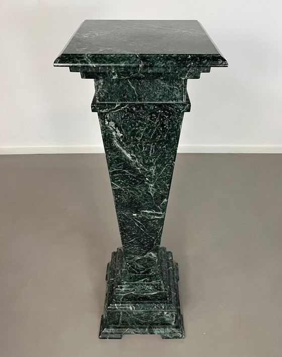 Image 1 of Solid Green Marble Column Pillar Brutalist Statue Plant