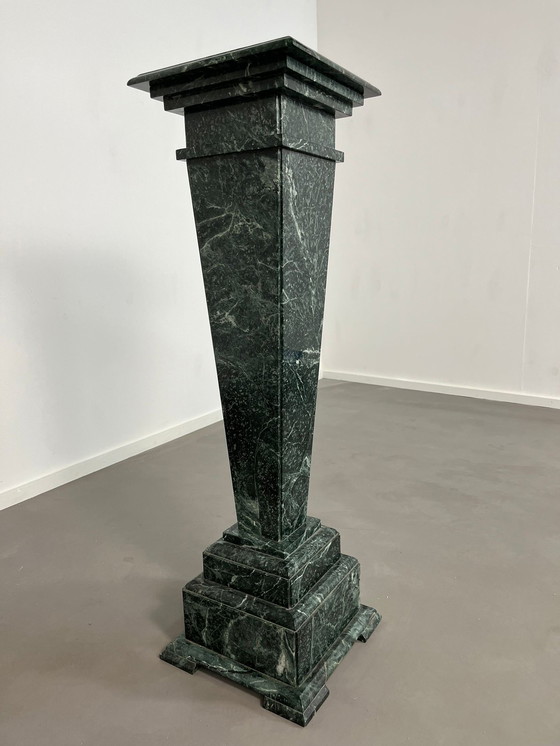 Image 1 of Solid Green Marble Column Pillar Brutalist Statue Plant