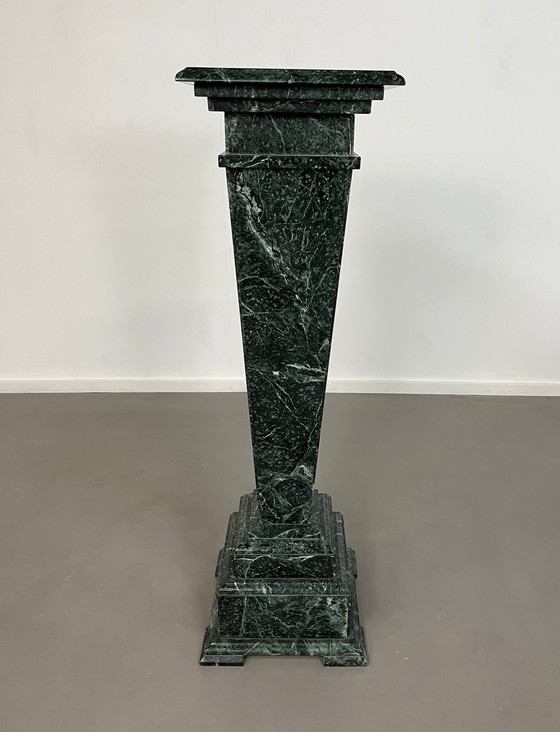 Image 1 of Solid Green Marble Column Pillar Brutalist Statue Plant