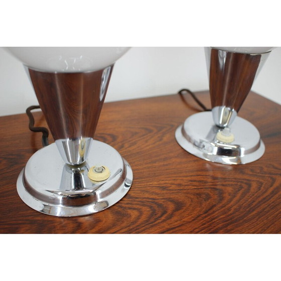 Image 1 of Pair of vintage Bauhaus Art Deco table lamps in chrome, Czechoslovakia 1930