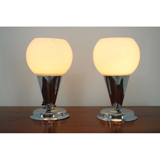Image 1 of Pair of vintage Bauhaus Art Deco table lamps in chrome, Czechoslovakia 1930