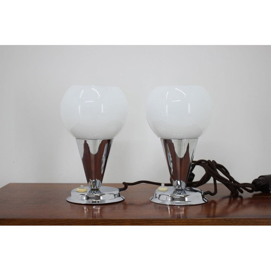 Image 1 of Pair of vintage Bauhaus Art Deco table lamps in chrome, Czechoslovakia 1930
