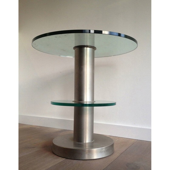 Image 1 of Vintage side table in steel and glass - 1970s