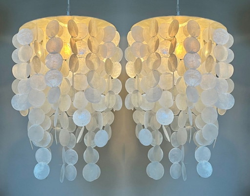 Set Of 2 Capiz Shell Lamps Pendant Lamps Pearl